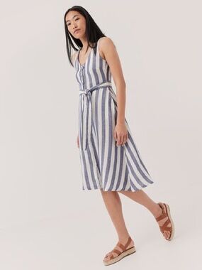PACT Women's Mariner Stripe The Harbour Midi Dress - Blue & White